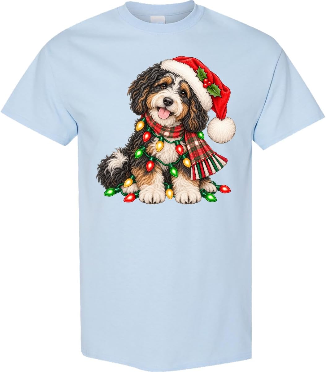 inktastic Christmas Bernedoodle Adult T-Shirt - Light Blue