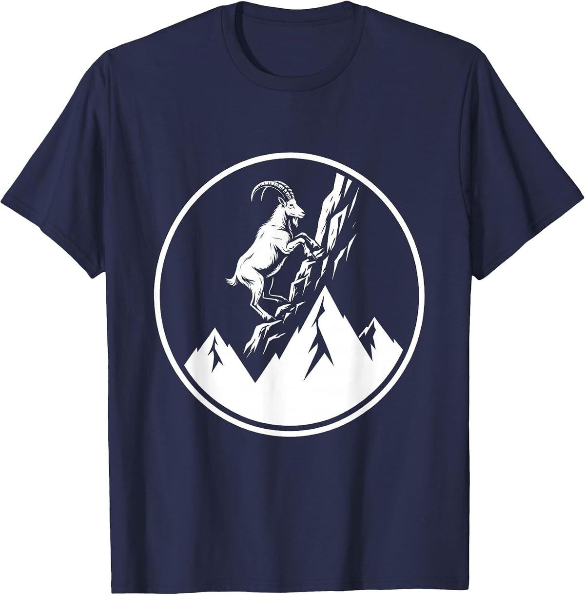 Men's Goat Climbing Snowy Mountain Summit Illustration T-Shirt - Navy Blue