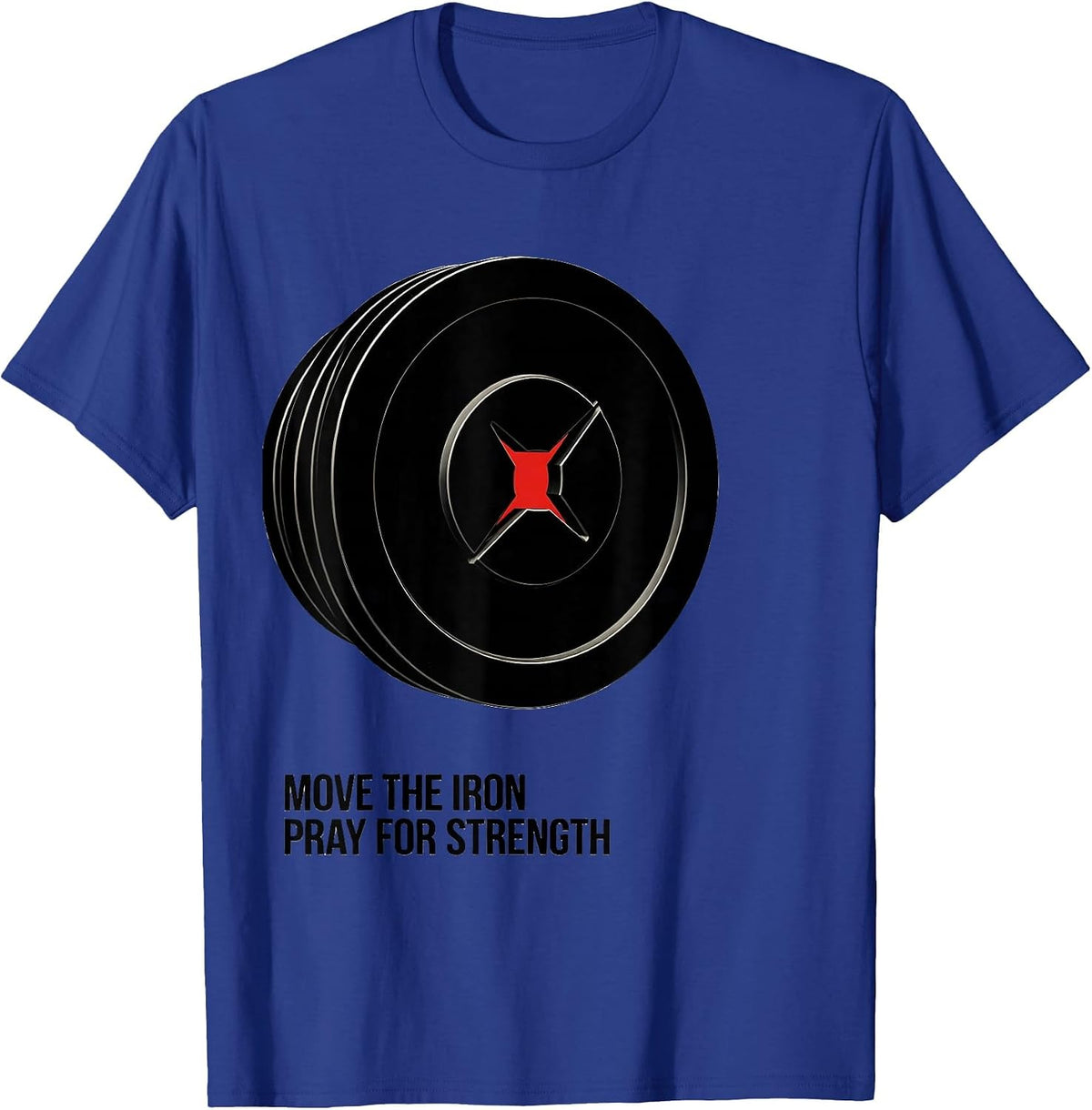 Men's Move The Iron Pray For Strength Christian Gym Faith Humor T-Shirt - Royal Blue