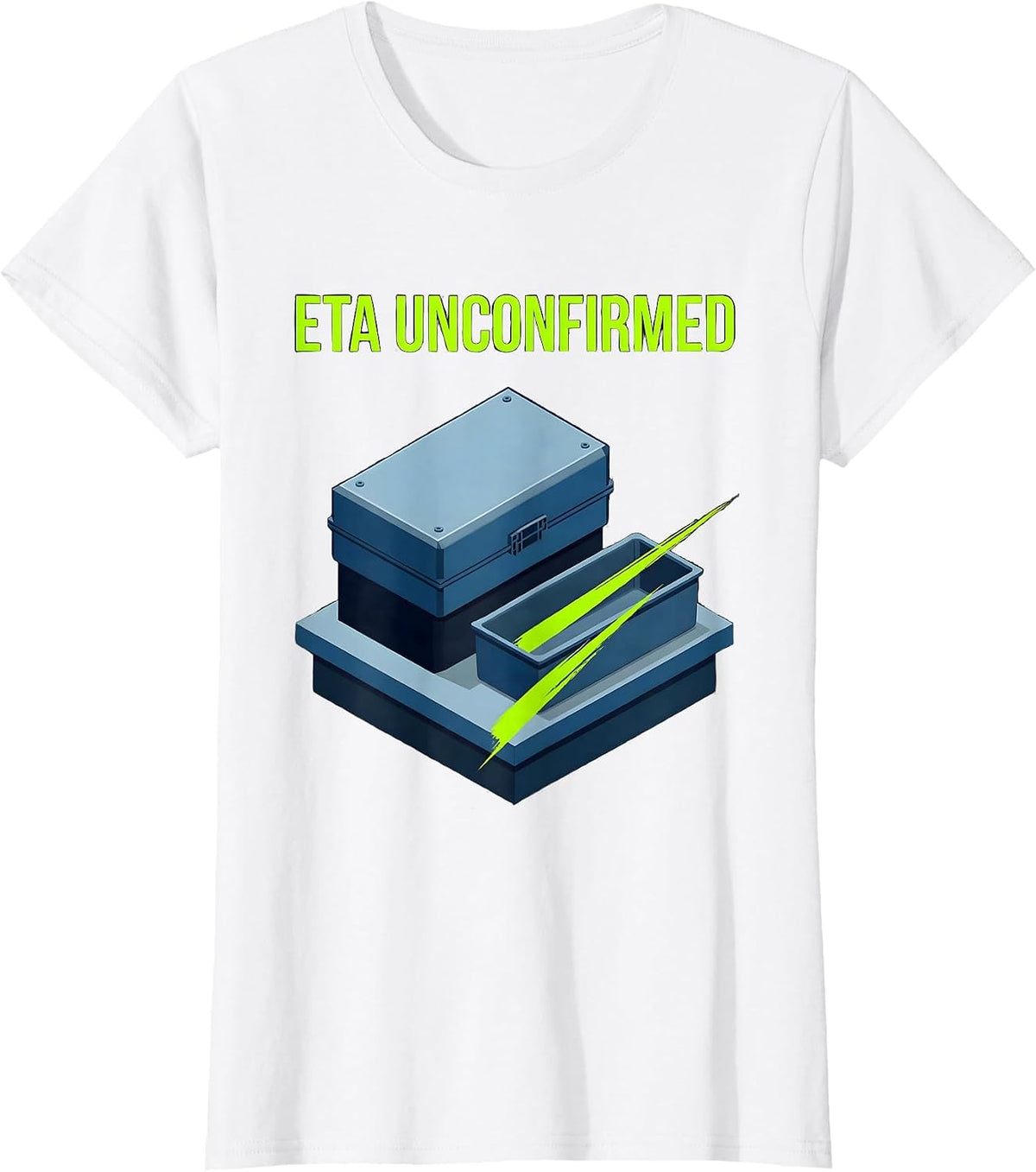 Women's ETA Unconfirmed Isometric Vector Auto Mechanic Waiting On T-Shirt - White