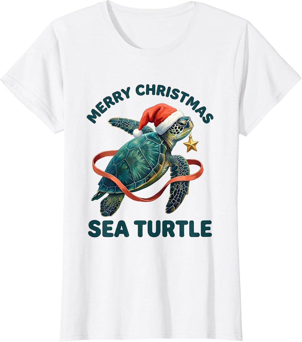 Merry Christmas Sea Turtle Cute Sea Turtle Lover Holiday T-Shirt - White