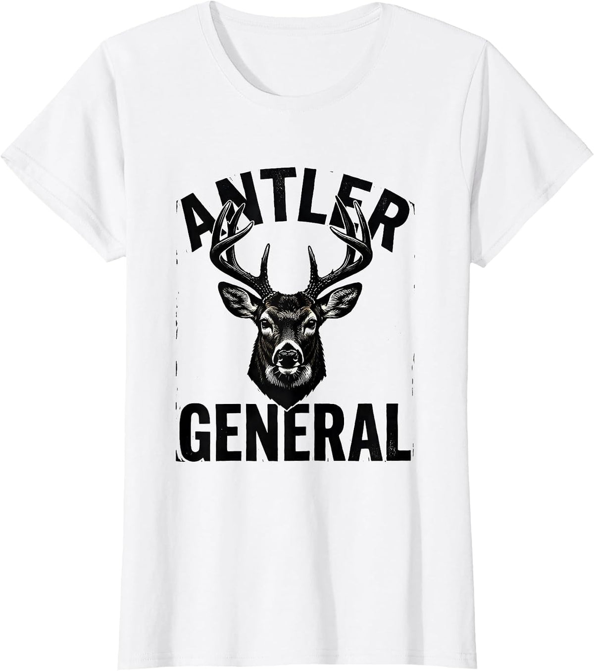 Women's Antler General Linocut Whitetail Deer Hunting Dad Gift T-Shirt - White