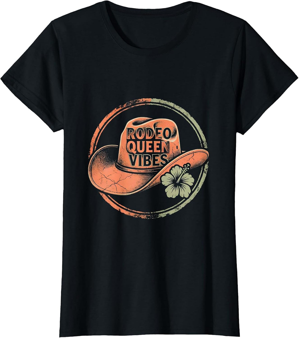 Rodeo Queen Vibes Girls Cowgirl Design T-Shirt - Black