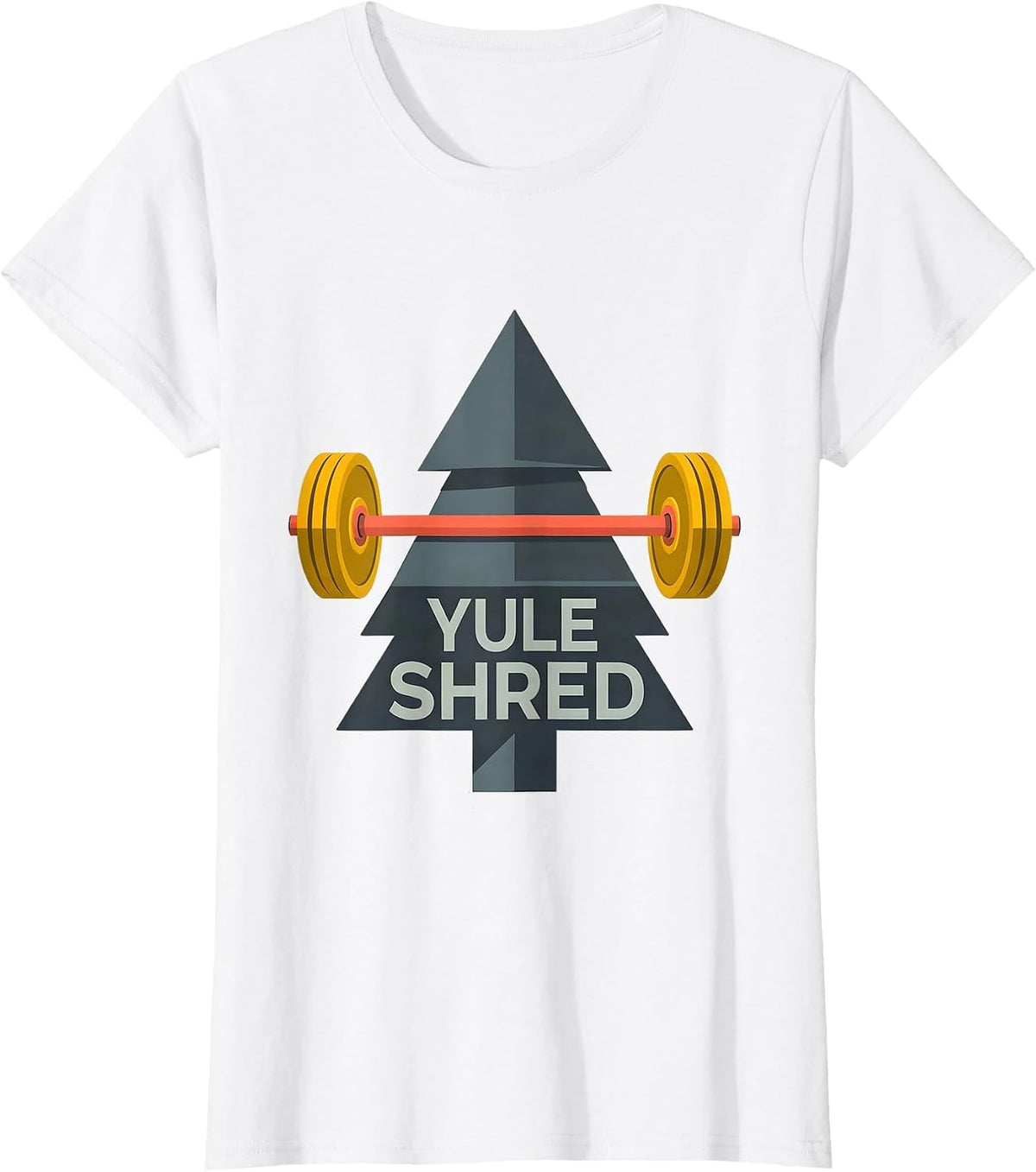 Yule Shred Flat Vector Funny Gym Weightlifting Christmas T-Shirt - White