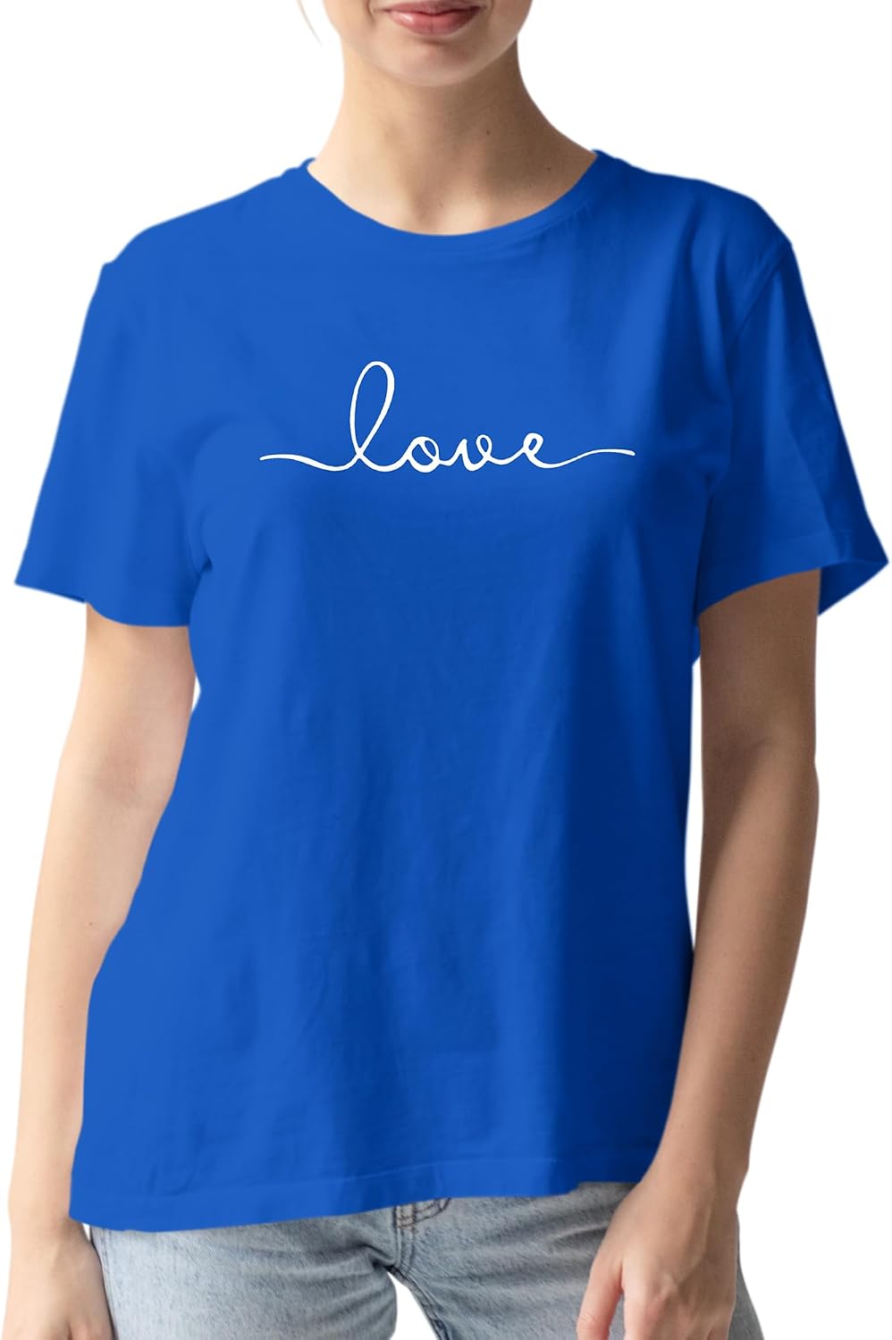 Casual Graphic Tee for Men & Women, Crew Neck - Short Sleeve - Summer Streetwear Merch - Love Print - True Royal