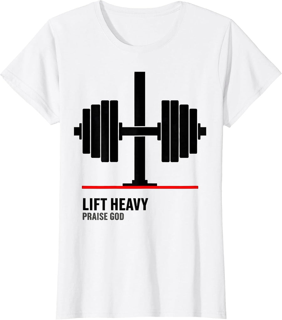 Women's Lift Heavy Praise God Christian Gym Faith Motivation T-Shirt - White