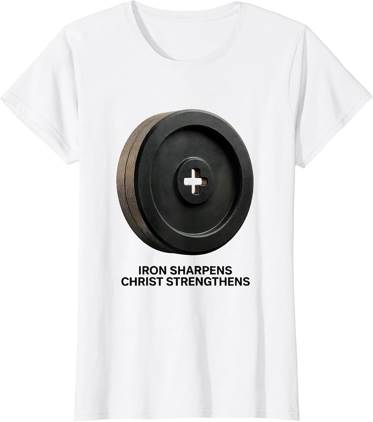 Women's Iron Sharpens, Christ Strengthens Faith Gym Christian T-Shirt - White