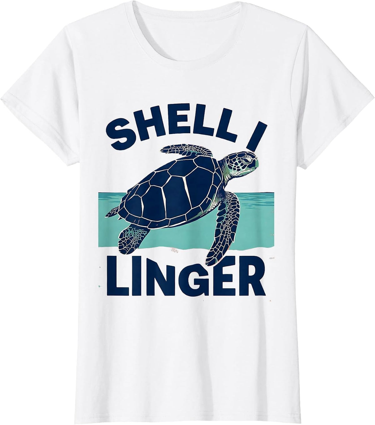 Shell I Linger Screenprint Sea Turtle Beach Souvenir T-Shirt - White