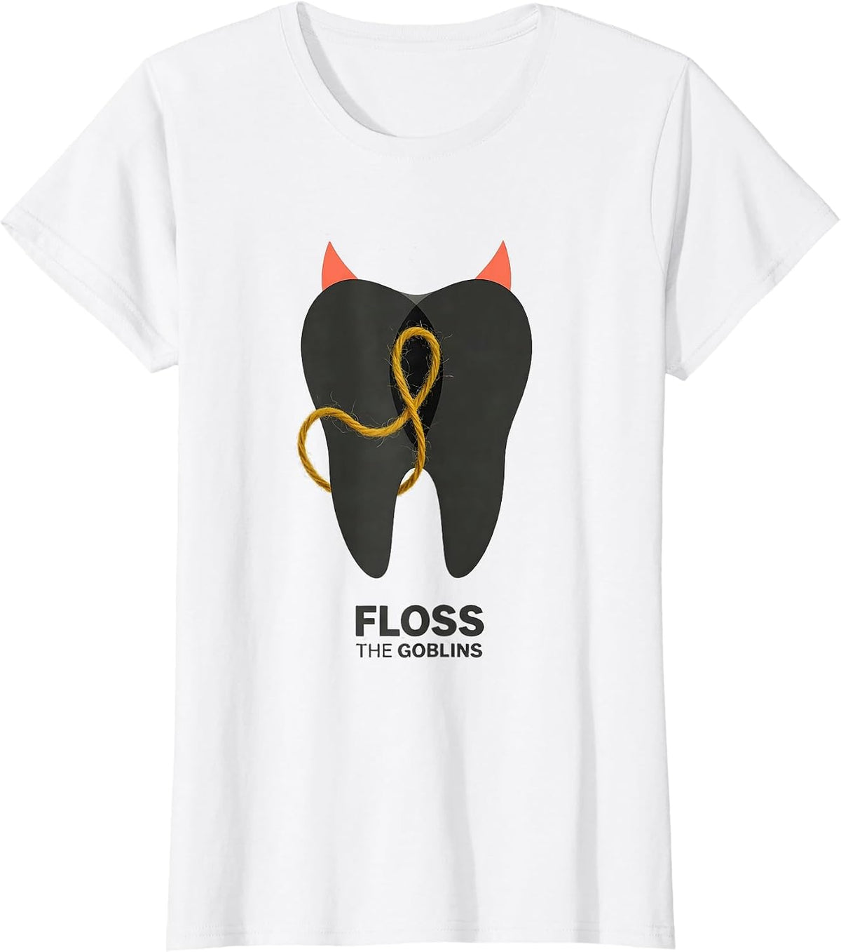 Women's Floss the Goblins Midcentury Modern Halloween Dentist Dental T-Shirt - White