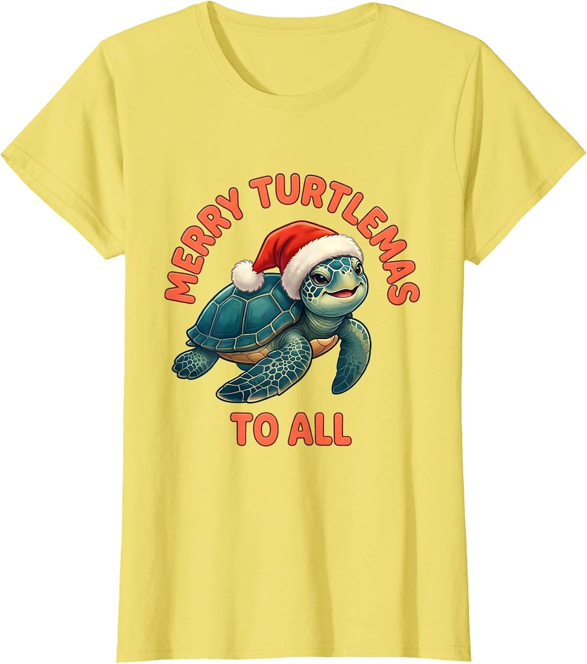 Merry Turtlemas To All Cute Kawaii Sea Turtle Santa Hat T-Shirt - Lemon Yellow