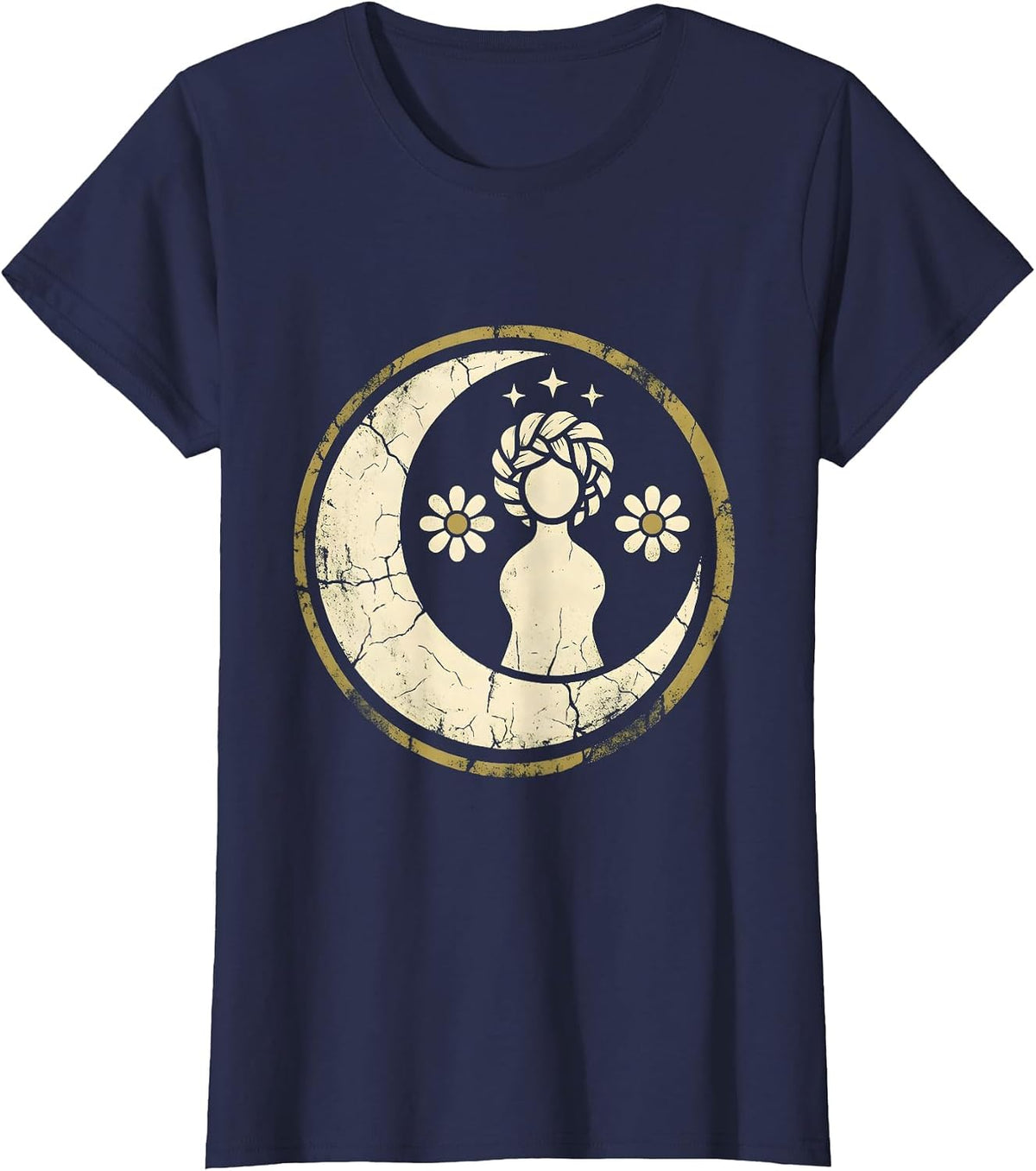 Women's Star Women Celestial Braided Hair Graphic T-Shirt - Navy Blue