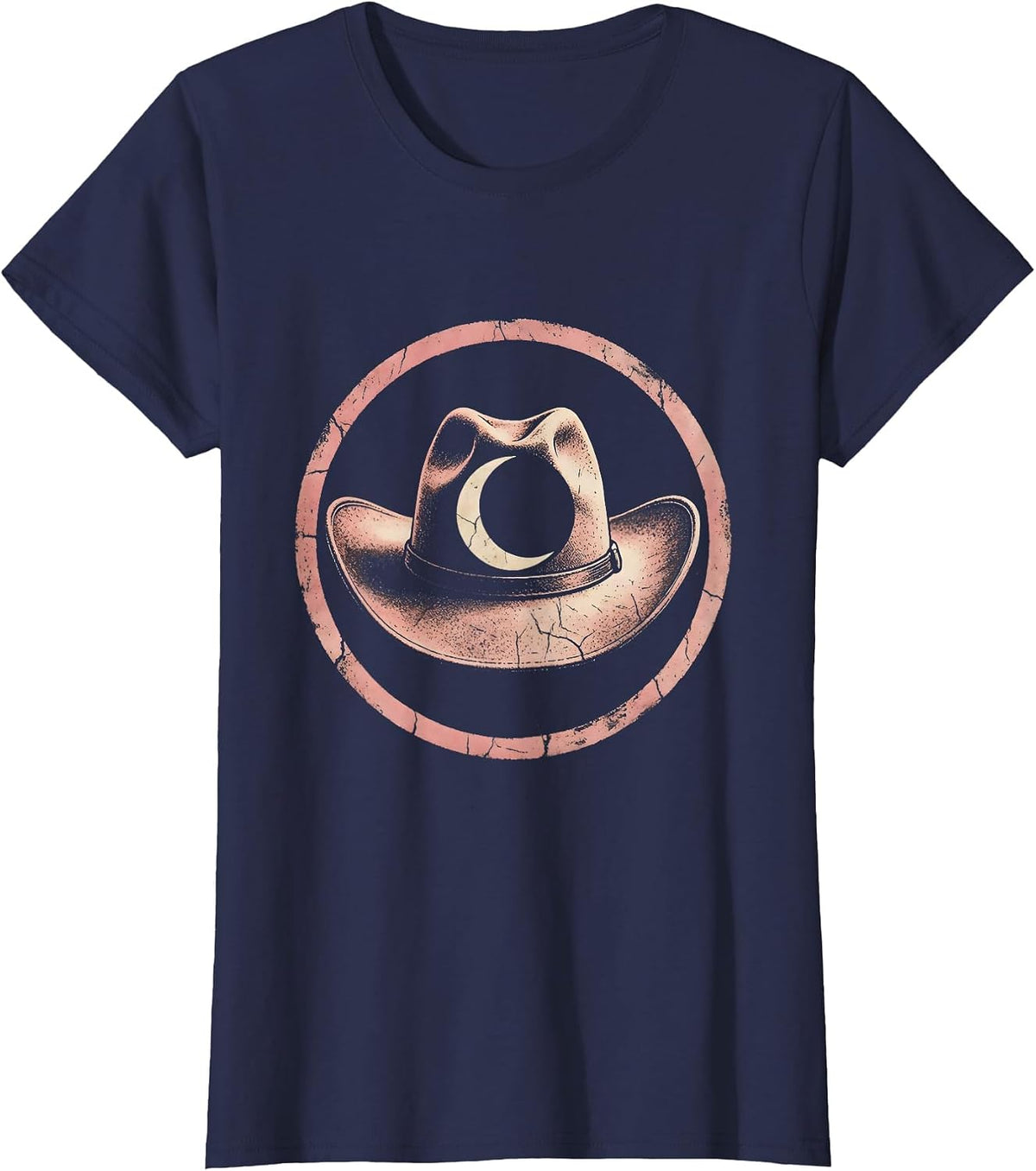 Women's Cowgirl Hat Crescent Moon Western Graphic T-Shirt - Navy Blue