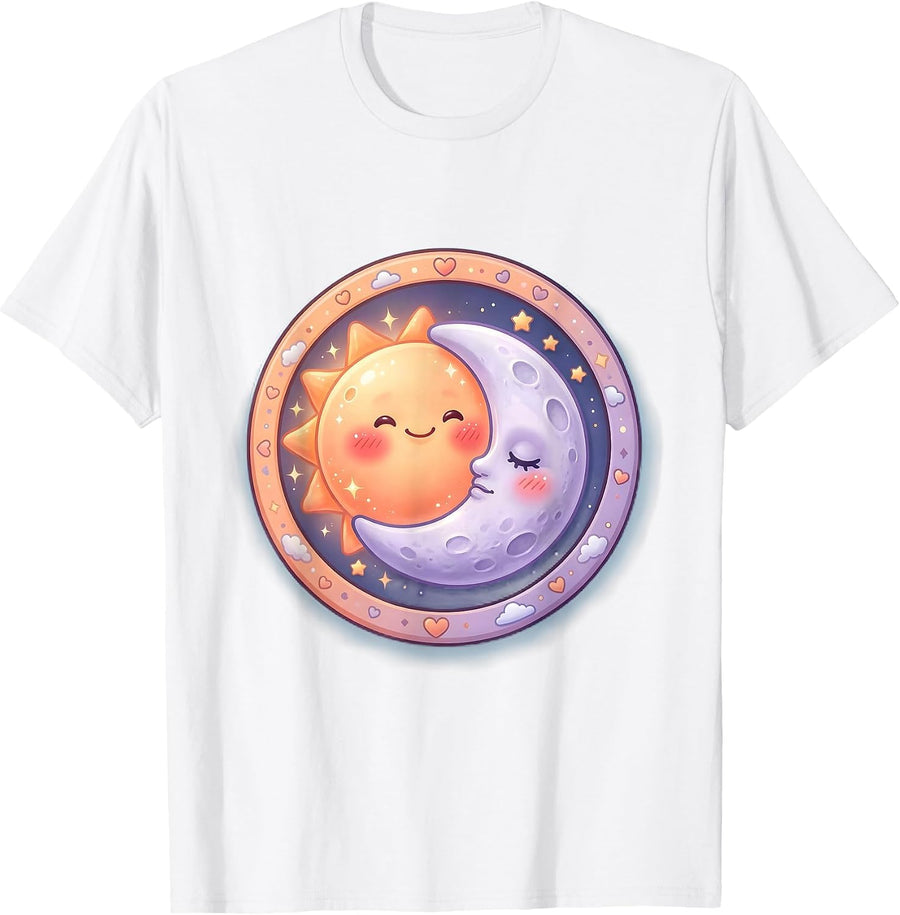 Men's Couples Matching Sun Melting Into Moon Horizon T-Shirt - White