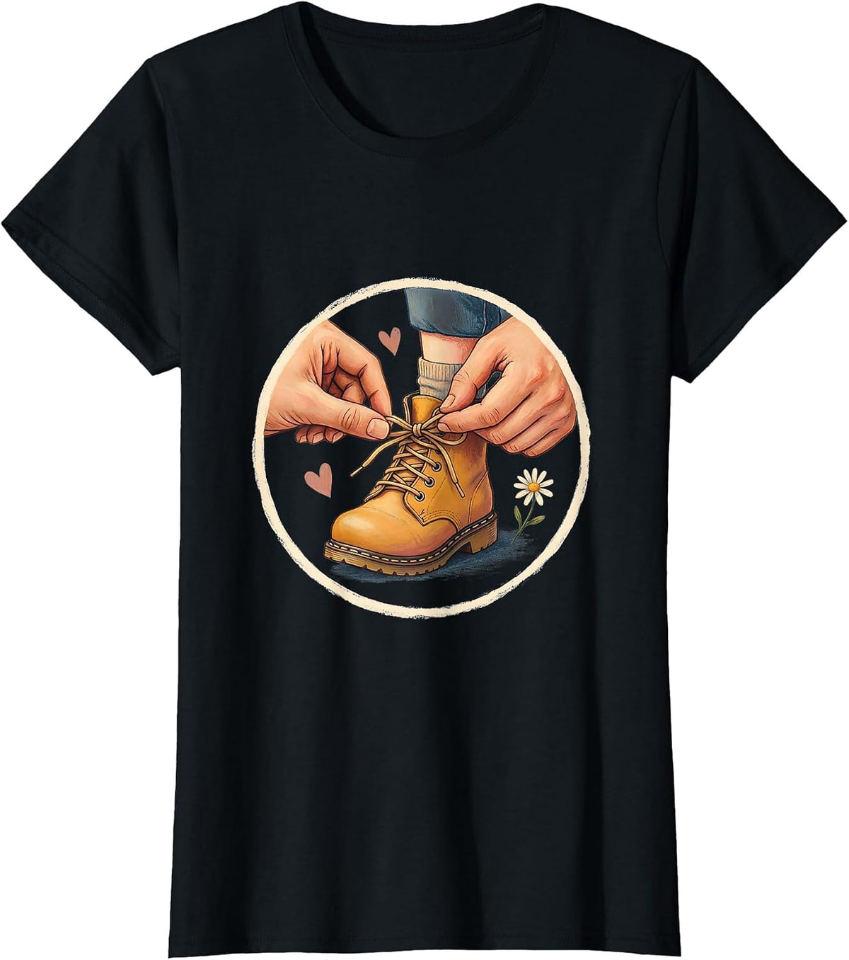 Women's Daycare Teacher Tying Shoelace Graphic T-Shirt - Black