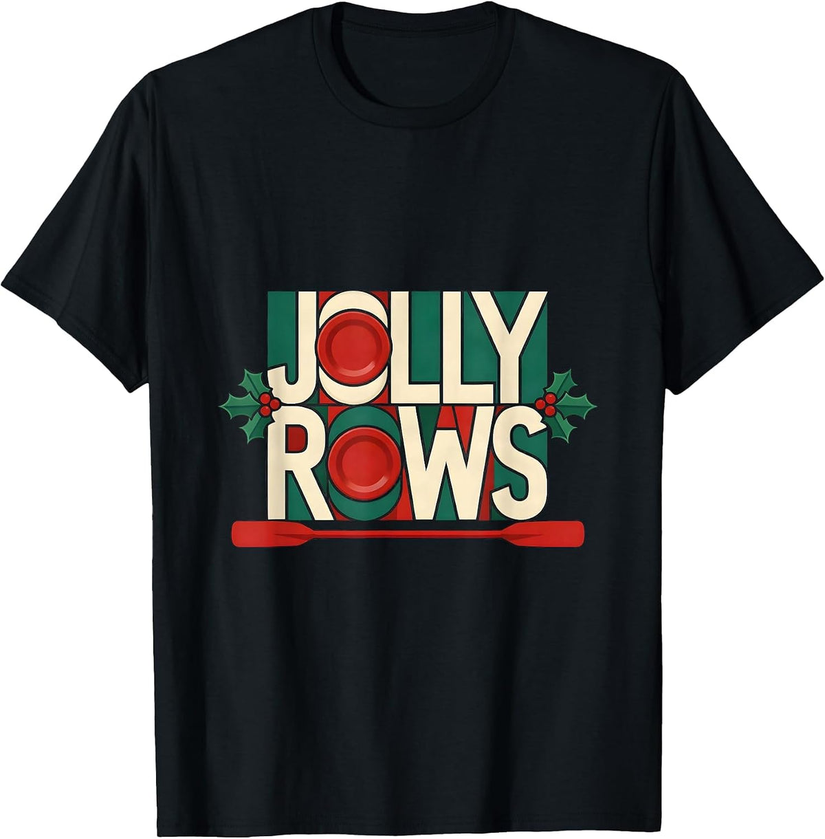 Men's Jolly Rows Quilted Rowing Handle Gym Fitness Christmas T-Shirt - Black