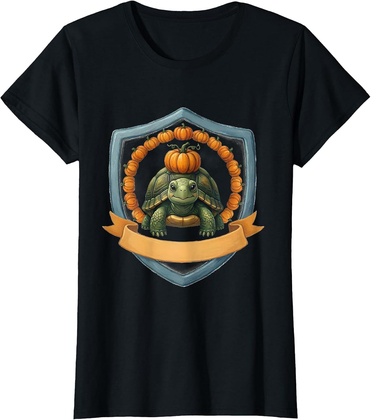 Halloween Turtle Pumpkin Crown Whimsical Animal Lover T-Shirt - Black