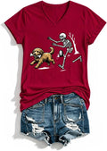 Skeleton Chasing Dog Shirt Goldendoodle Stealing Bone T-Shirt - As Pictured