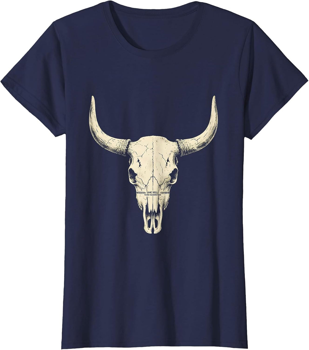 Women's Same Skull Third Generation Vintage Western Cowboy Cowgirl T-Shirt - Navy Blue