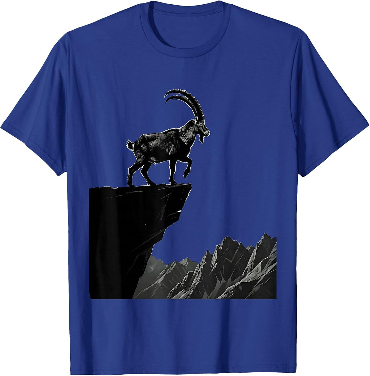 Men's Mountain Goat Cliff Edge Wildlife Illustration T-Shirt - Royal Blue