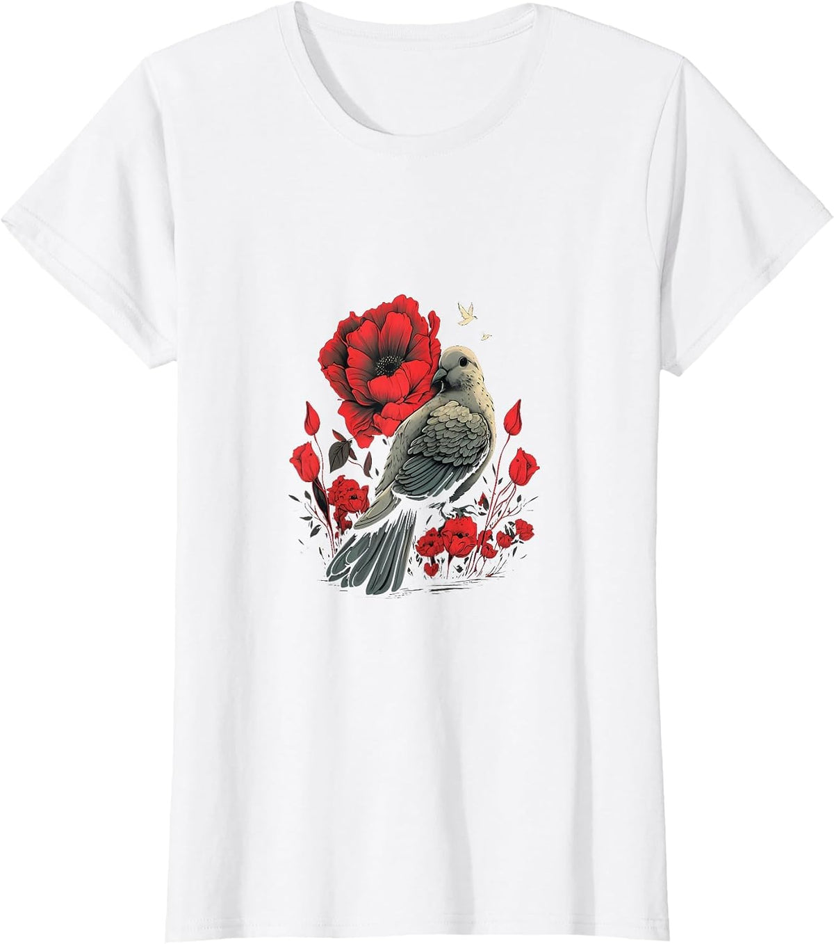 Memorial Day Red Poppy Flower Dove USA Flag 4th of July T-Shirt - White