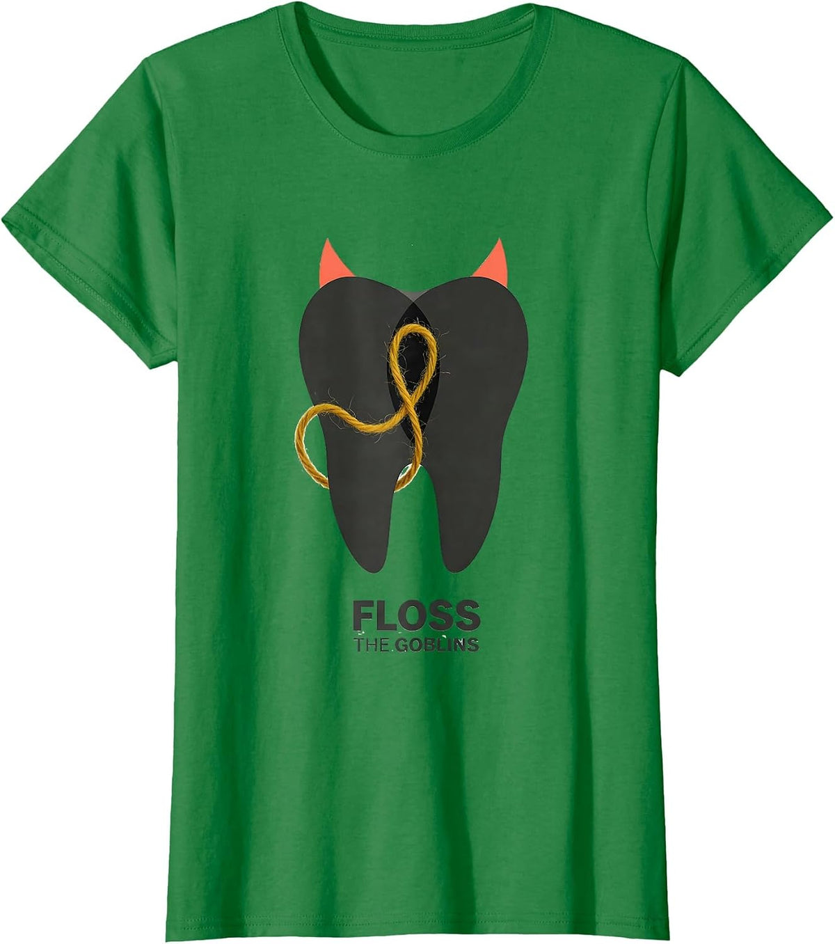 Women's Floss the Goblins Midcentury Modern Halloween Dentist Dental T-Shirt - Kelly Green
