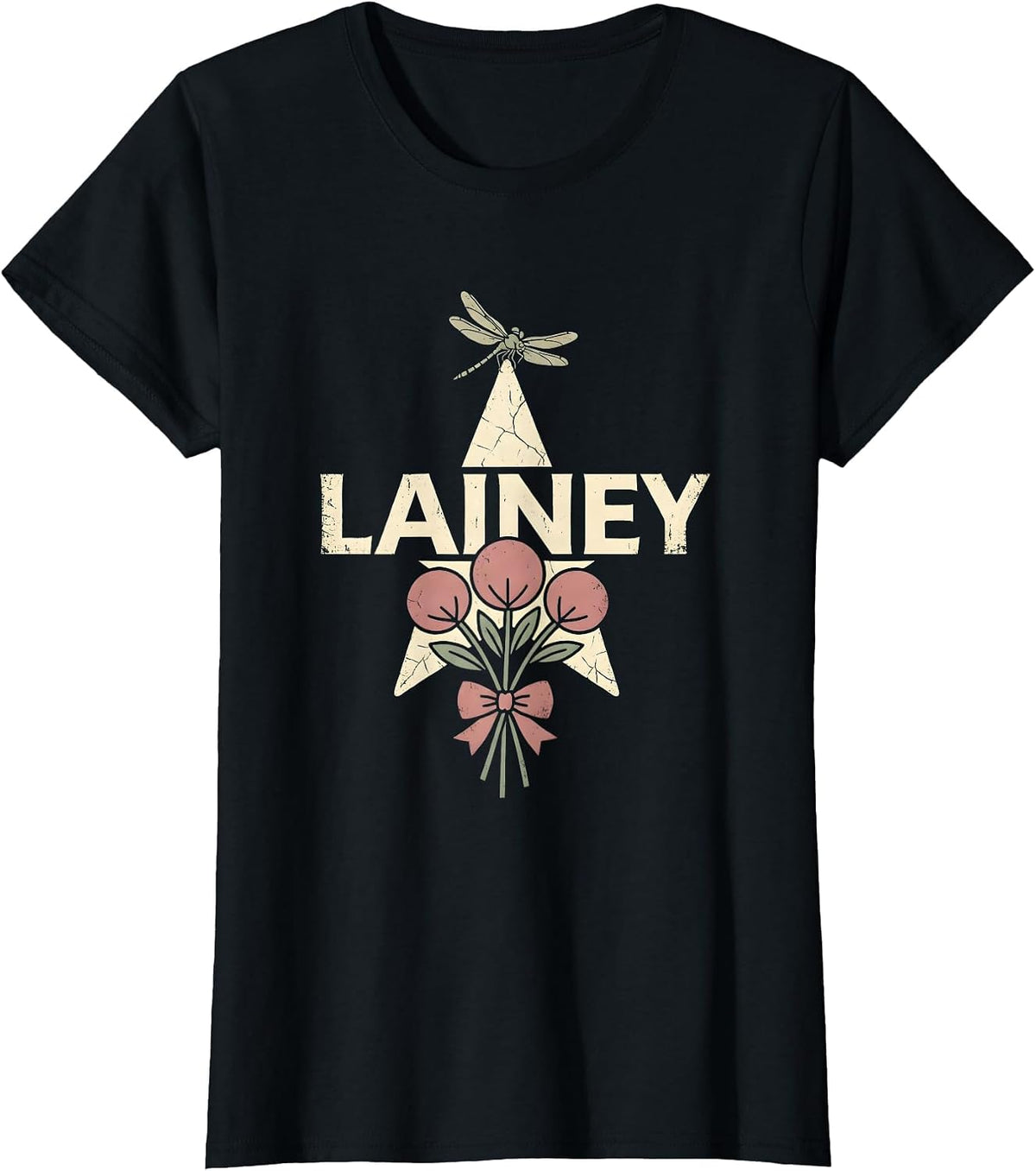 Lainey Floral Boho Western Cowgirl Personalized First Name T-Shirt - Black