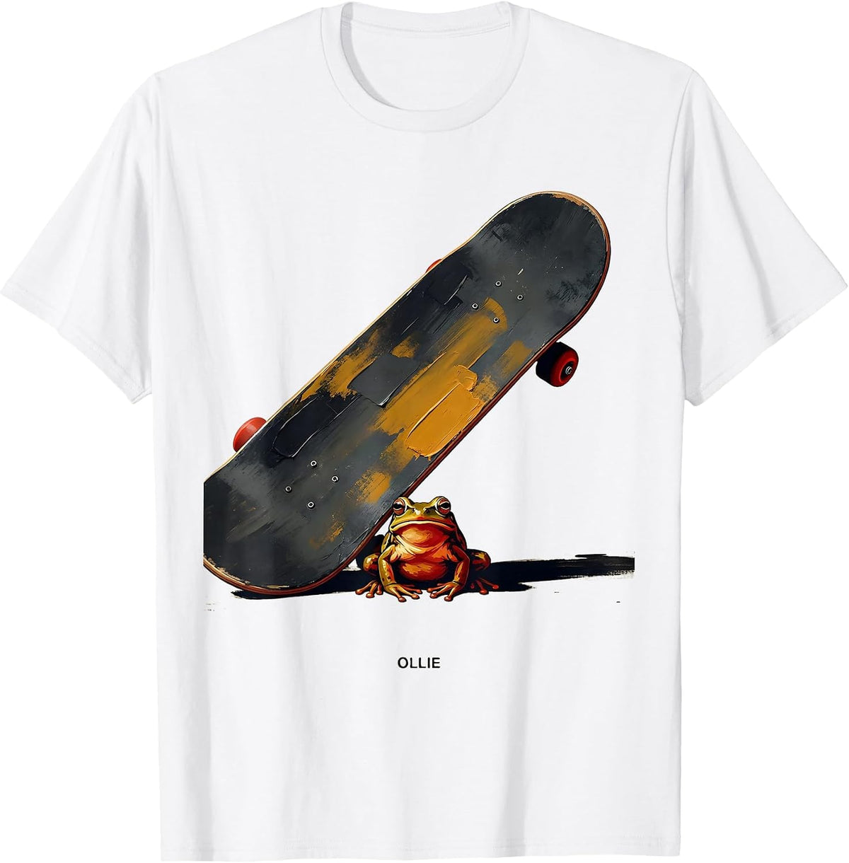 Men's Ollie Grumpy Frog Skateboard Funny Japanese Streetwear T-Shirt - White