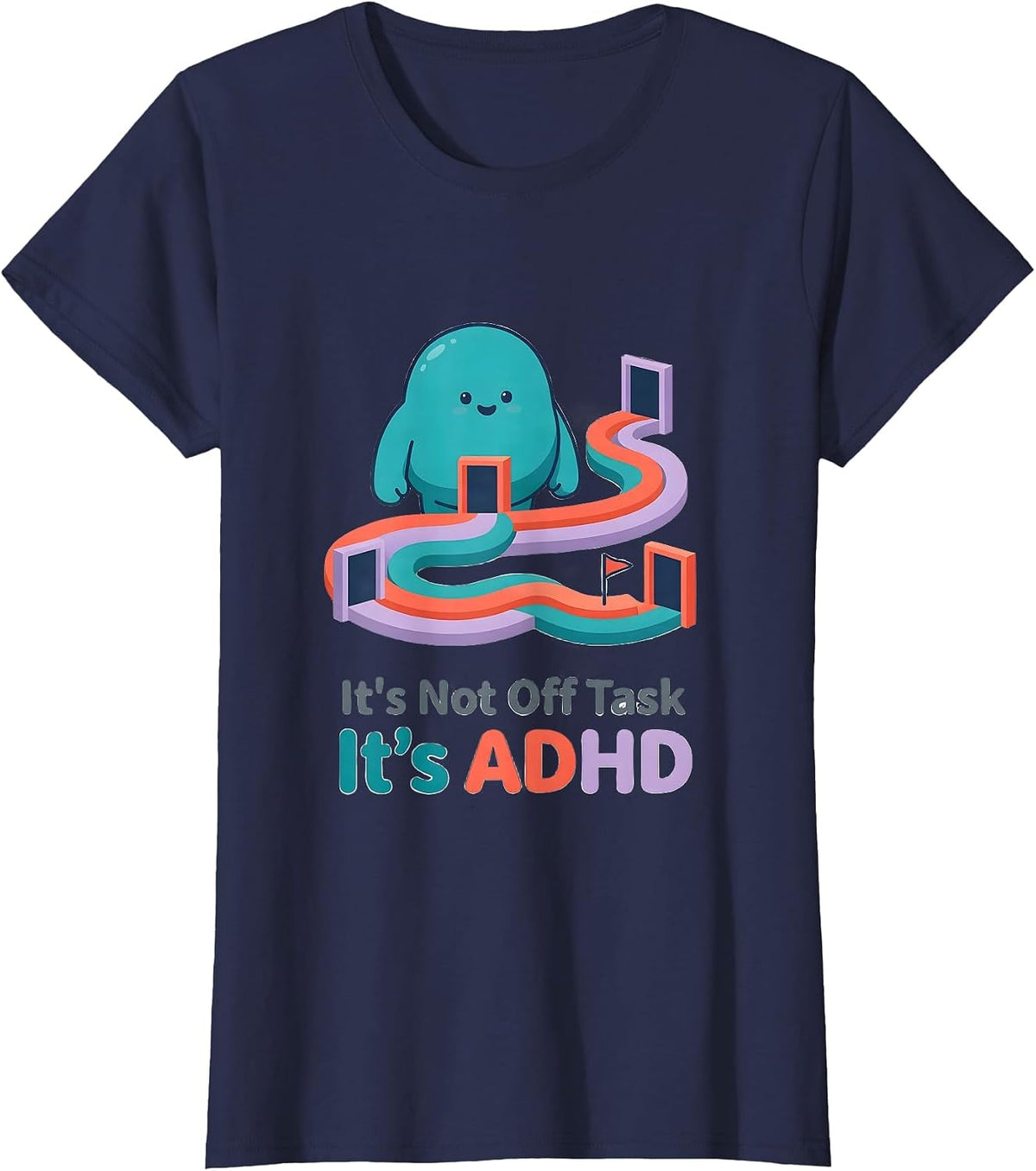 Women's It's Not Off Task It's ADHD Funny Neurodiversity ADHD T-Shirt - Navy Blue