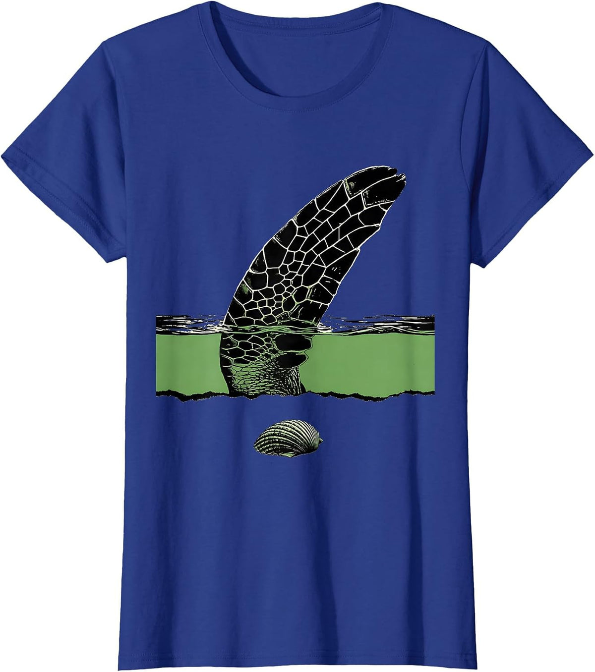 Women's Oversized Paddle Flipper Sea Turtle Ocean Animal Lover T-Shirt - Royal Blue