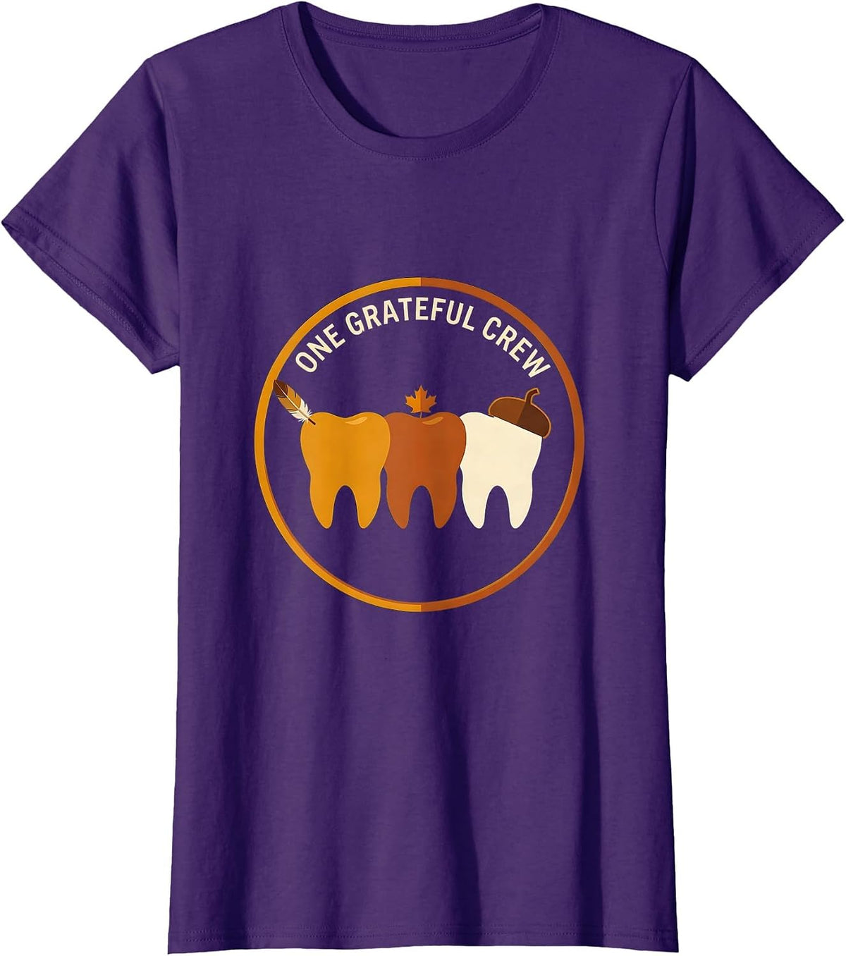 Women's One Grateful Crew Funny Dental Thanksgiving Team Novelty T-Shirt - Purple