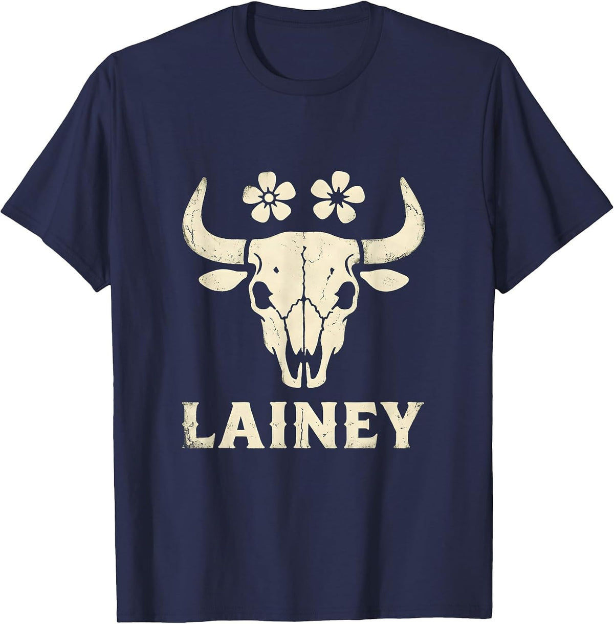 Lainey Boho Western Cowgirl Personalized Name Gift T-Shirt - Navy Blue