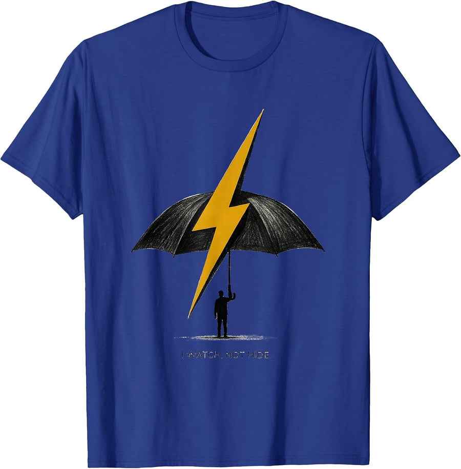 I Watch, Not Hide Bold Lightning Bolt Graphic Art Minimalist T-Shirt - Royal Blue