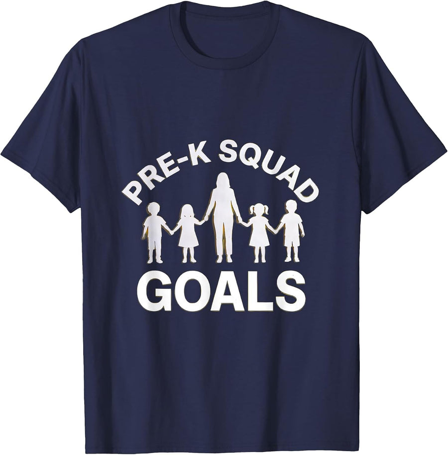 Pre-K Squad Goals Preschool Teacher Design T-Shirt - Navy Blue