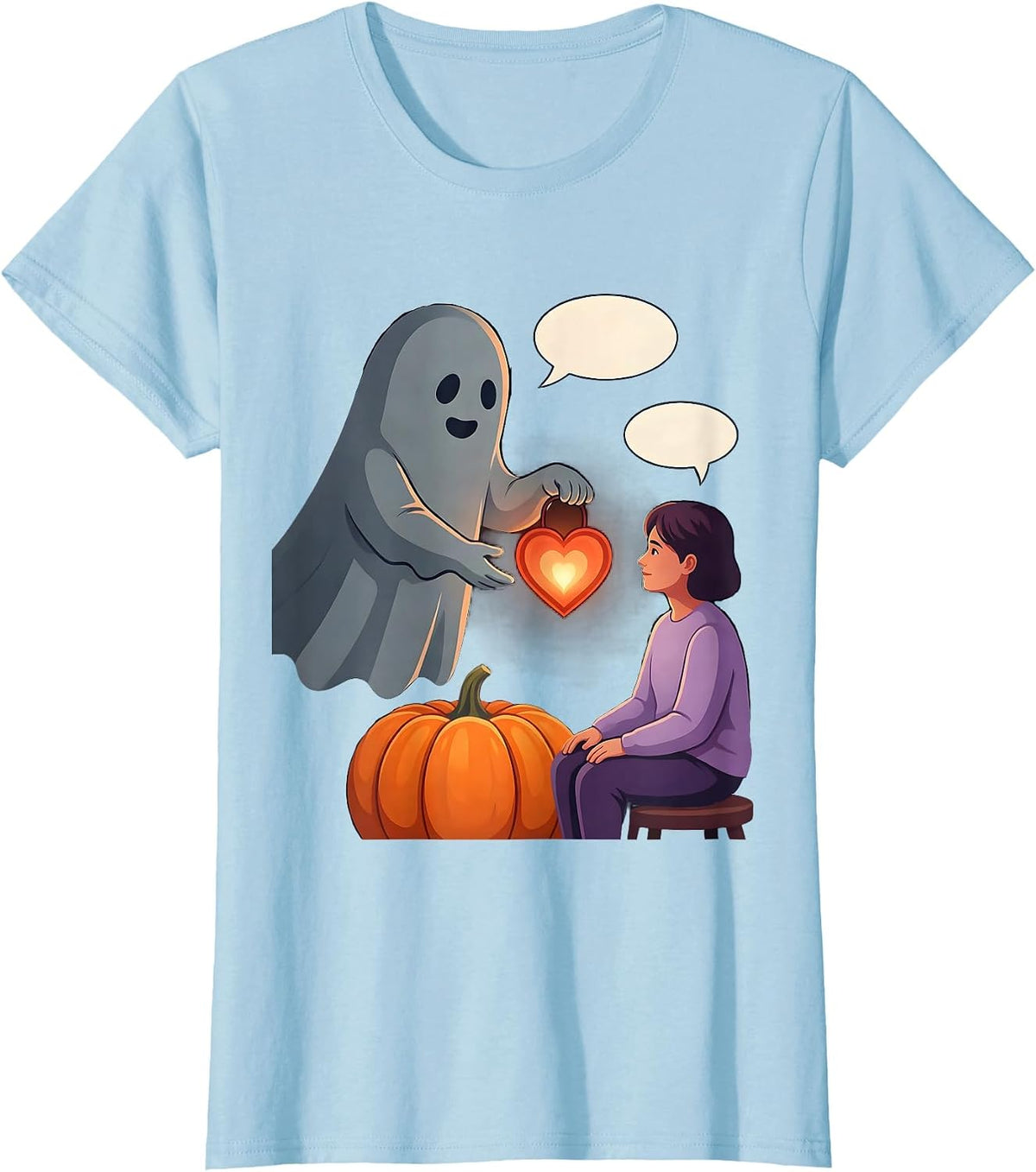 Women's Friendly Ghost Mental Health Awareness School Counselor T-Shirt - Baby Blue