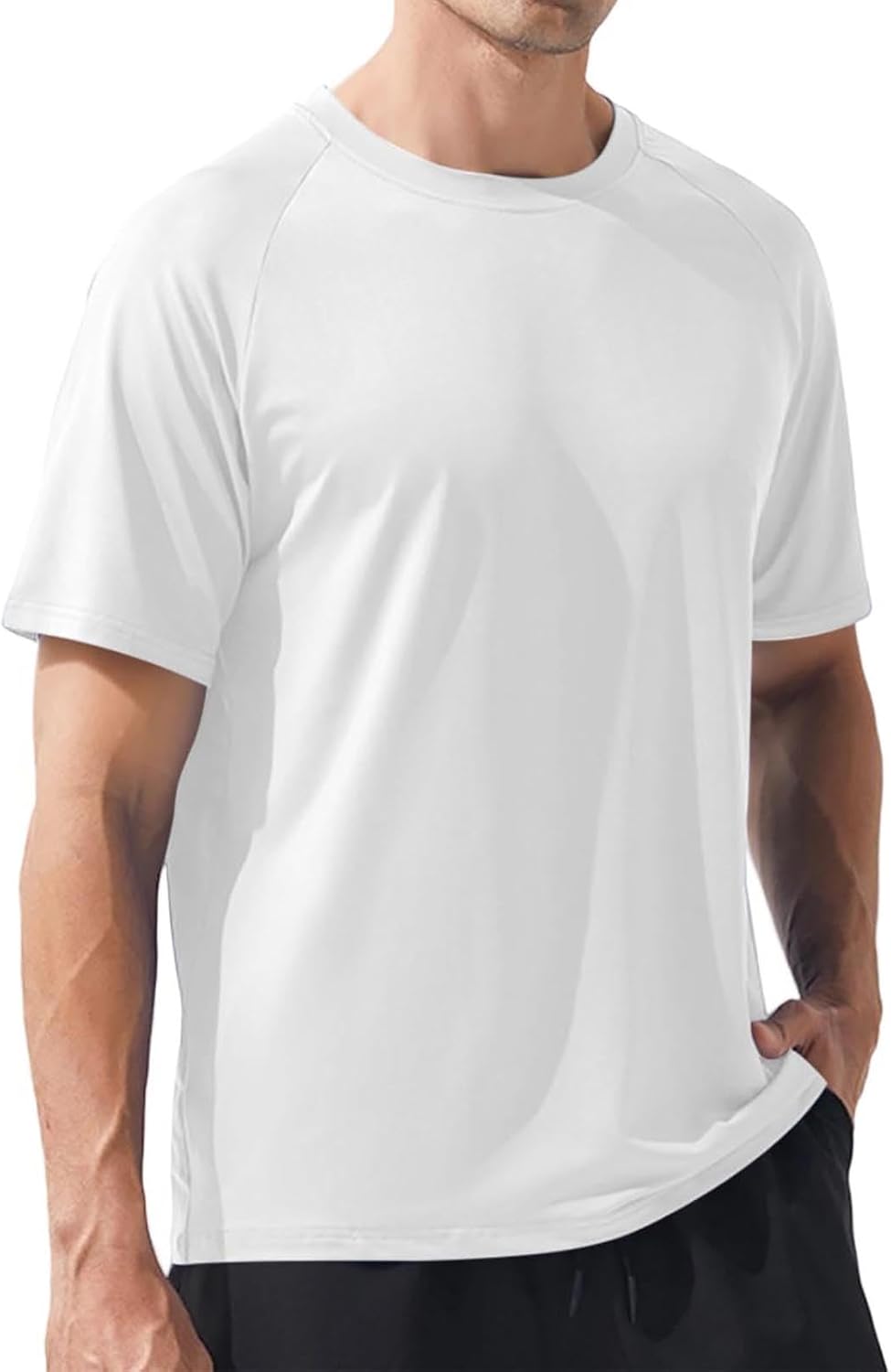 Mens Tops Lightweight Crewneck Athletic Running Short Sleeve Raglan T-Shirt Breathable Gym Workout Tee Shirts for Men - White
