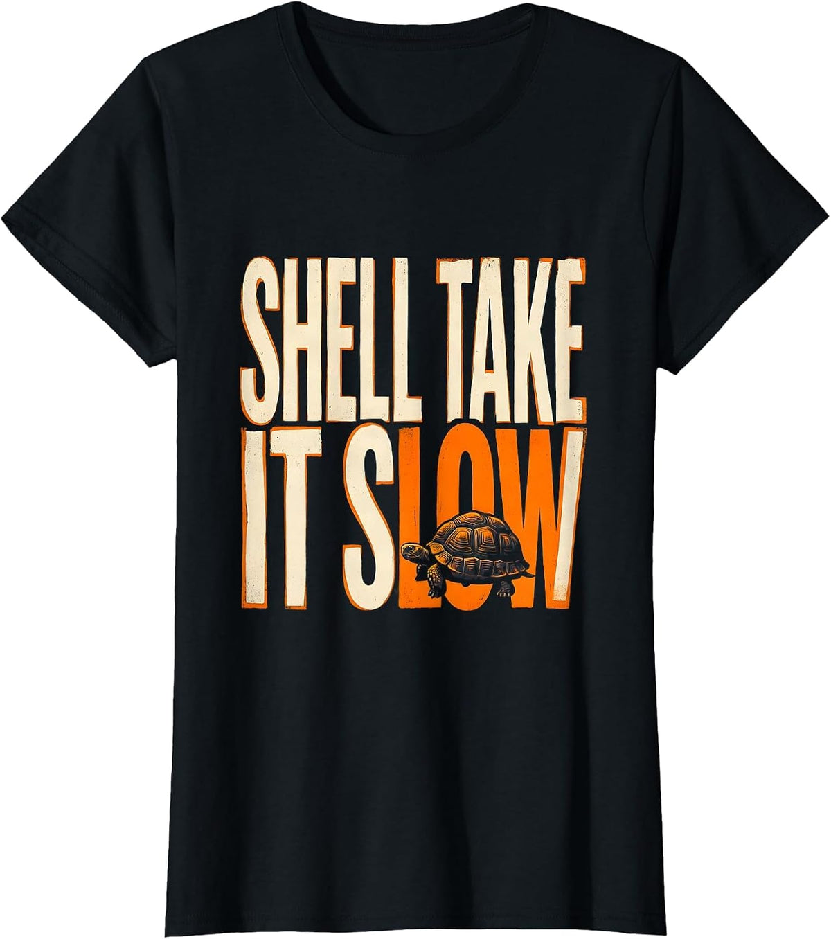 Women's Shell Take It Slow Stencil Graphic Turtle Lover Humor T-Shirt - Black