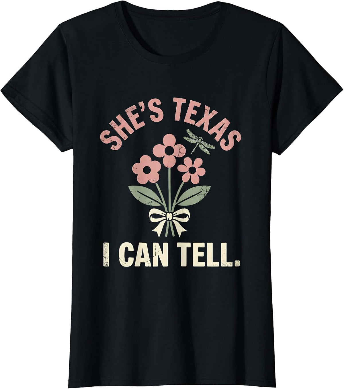 Women's She's Texas, I Can Tell Boho Floral Western Cowgirl Humor T-Shirt - Black