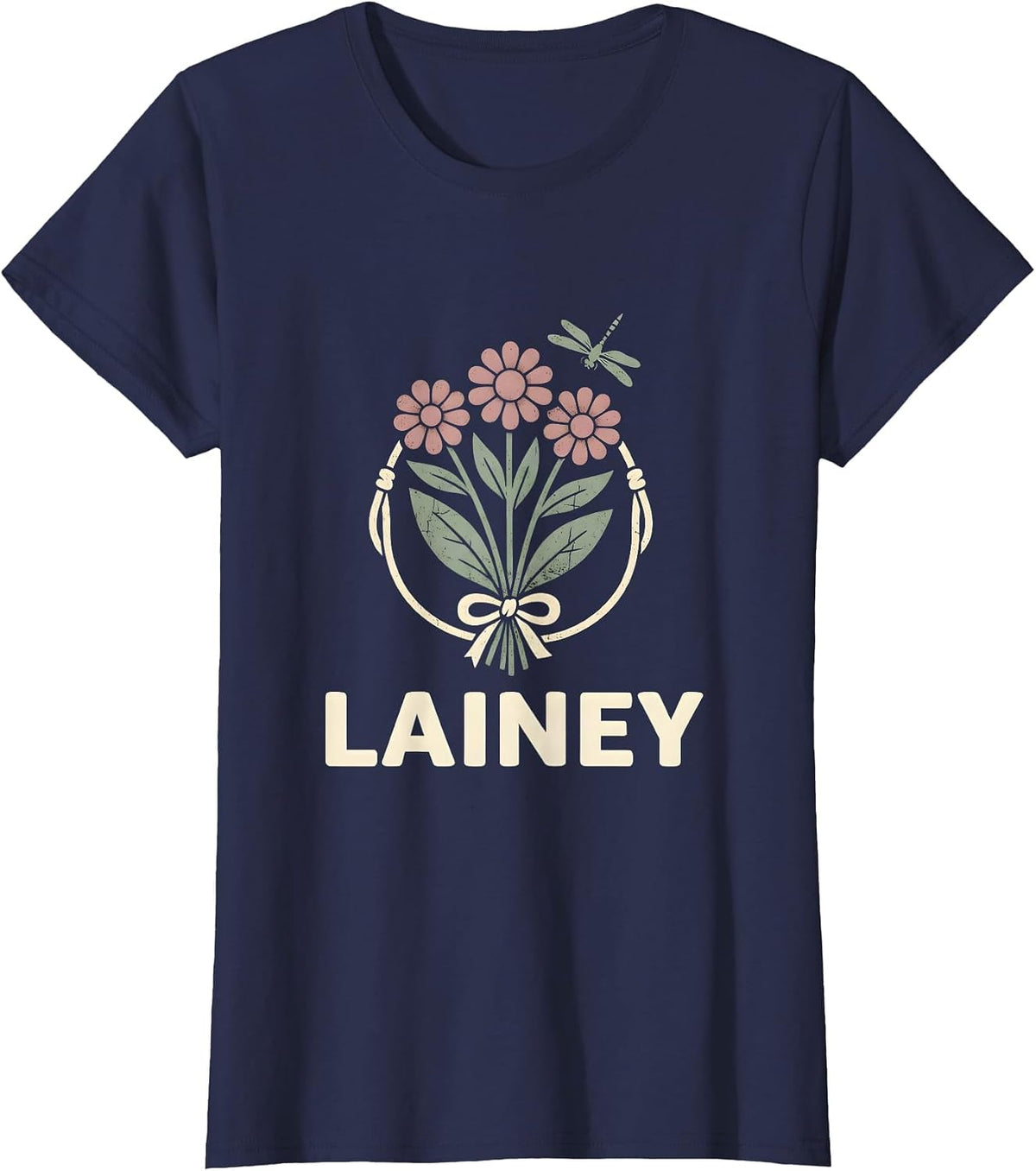 Women's Lainey Floral Boho Western Cowgirl Name Gift for Girls T-Shirt - Navy Blue