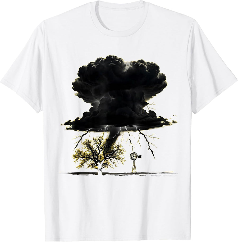 Men's Texas Lightning Storm Over Open Plains Graphic T-Shirt - White