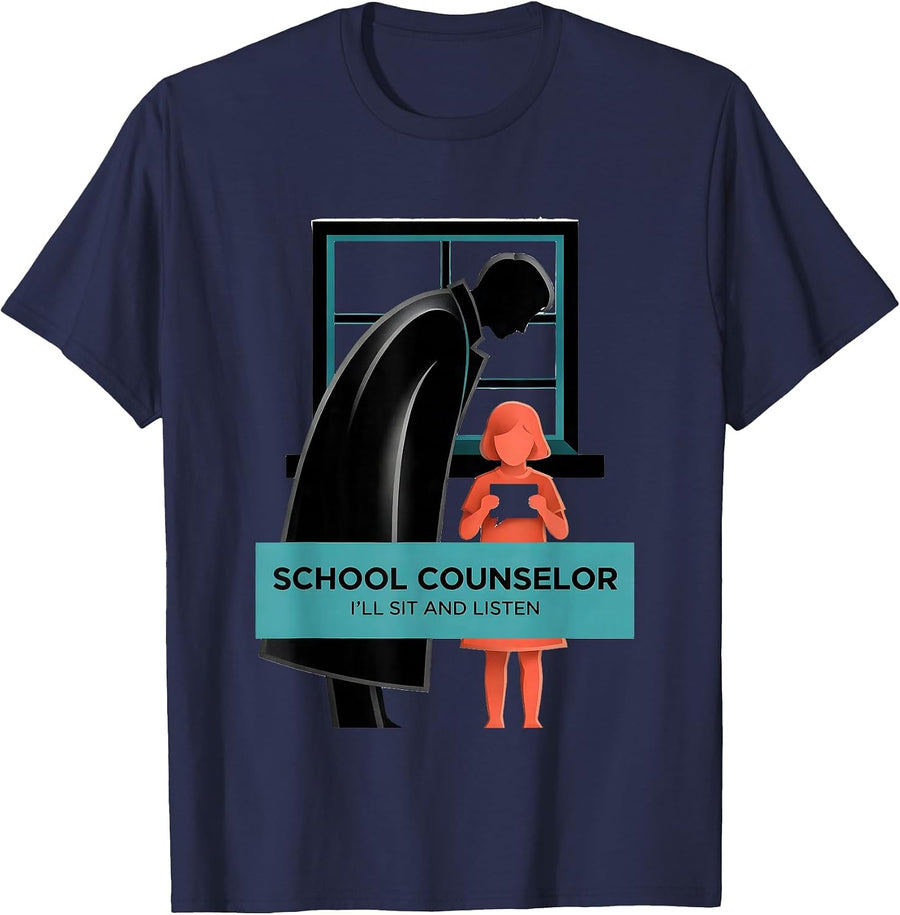 School Counselor — I’ll Sit And Listen Midcentury Modern T-Shirt - Navy Blue
