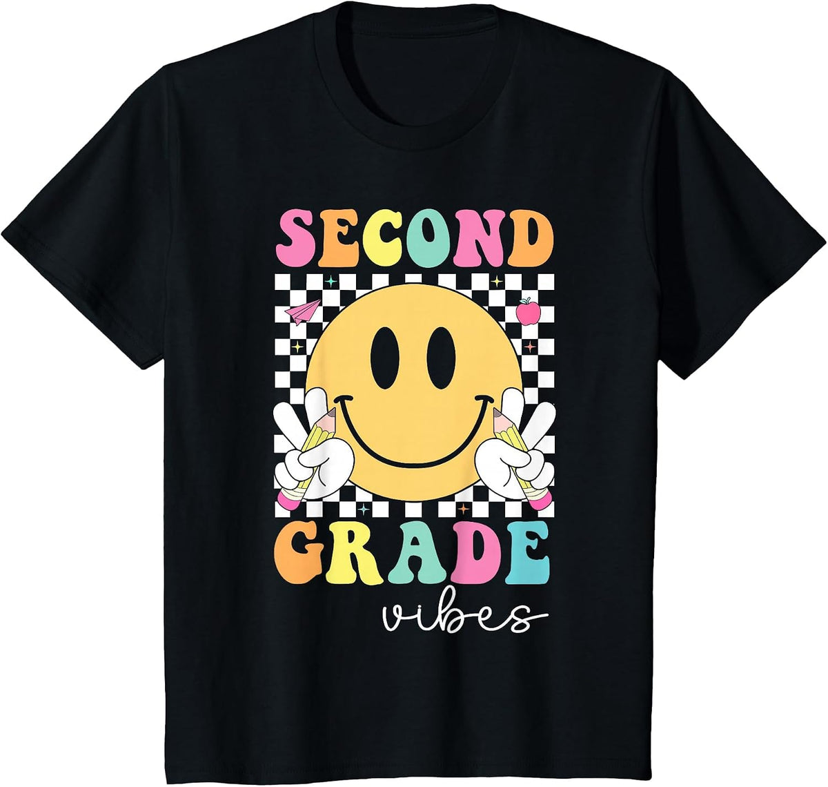 Second Grade Vibes 2nd Grade Team Retro 1st Day of School T-Shirt - Black