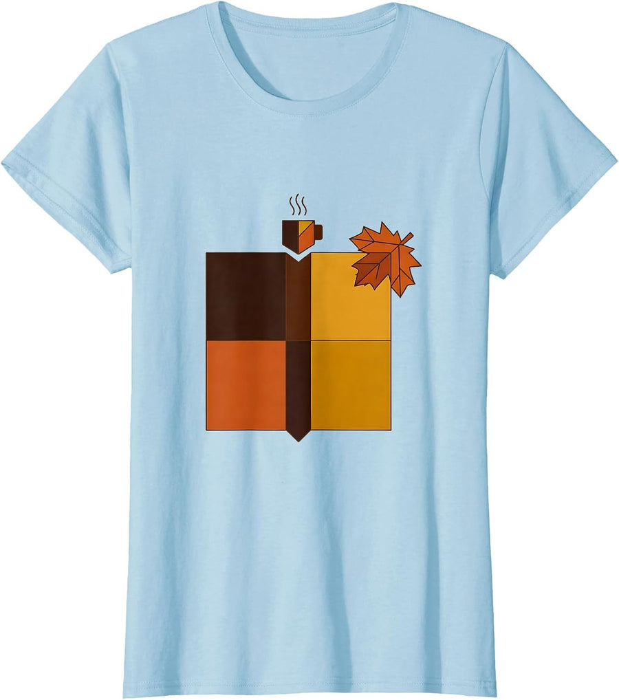 Women's Quilted Book Block Cozy Autumn Reading Bookworm T-Shirt - Baby Blue