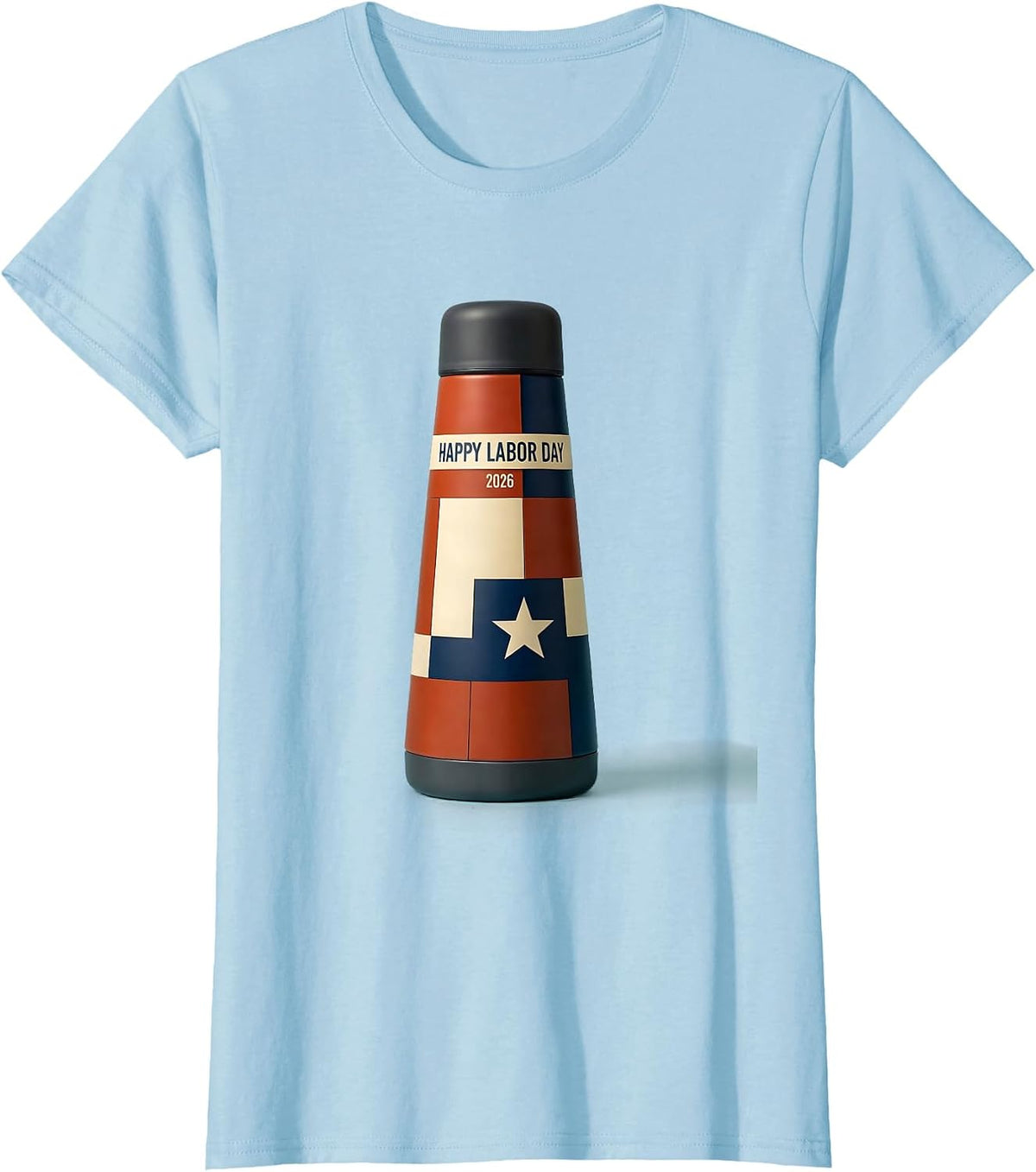 Women's Happy Labor Day 2026 Midcentury Modern Patriotic Union Pride T-Shirt - Baby Blue