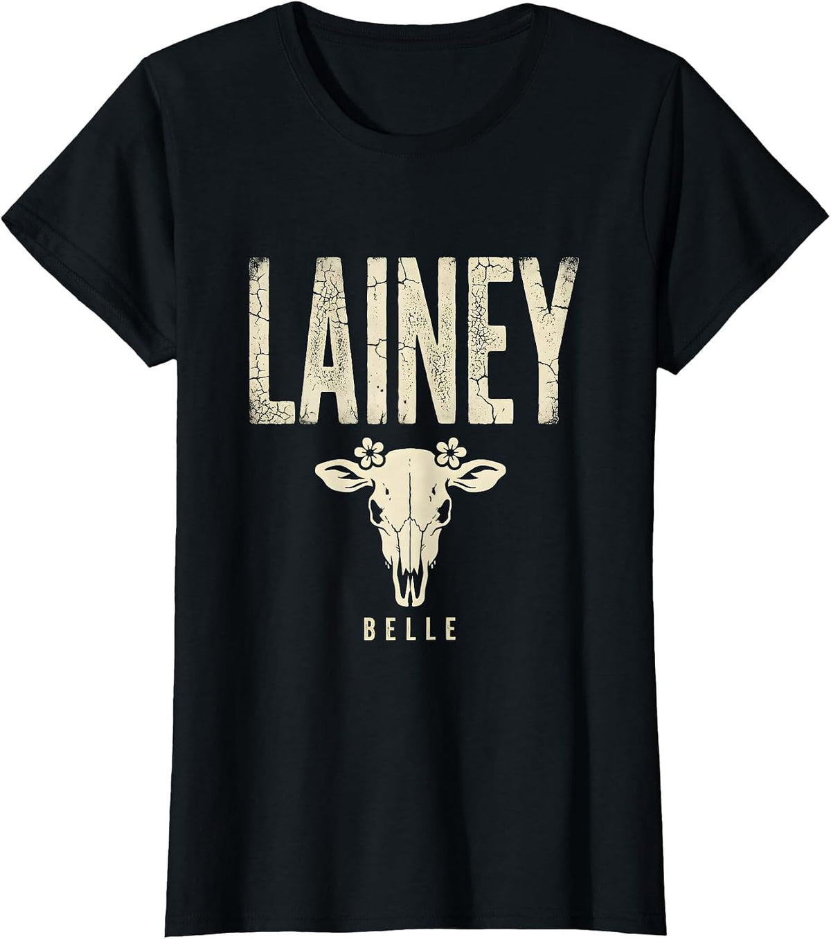 Women's Lainey Belle Boho Western Cowgirl Personalized Name Gift T-Shirt - Black