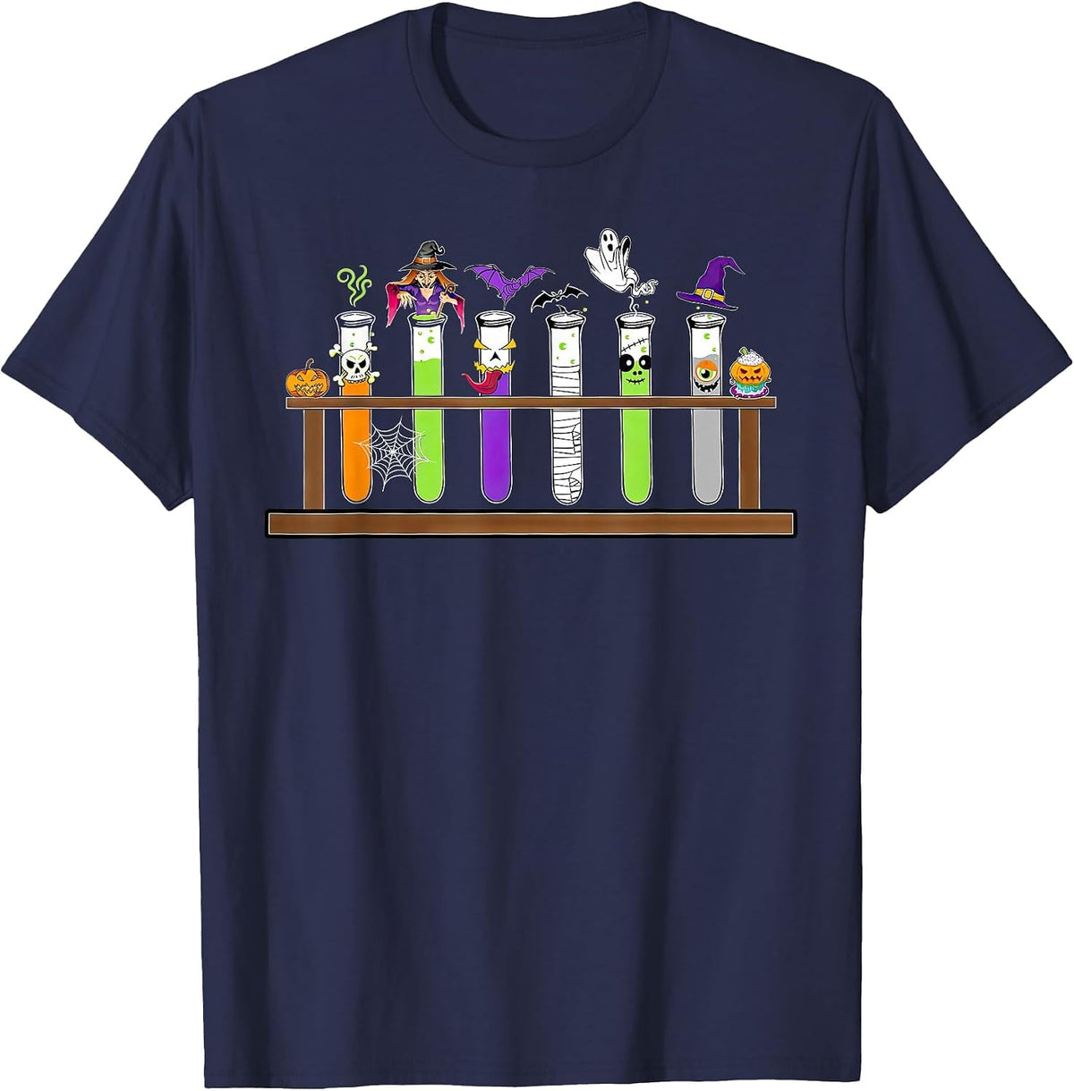 Test Tube Chemistry Nerd Science Teacher Spooky Halloween T-Shirt - Navy Blue