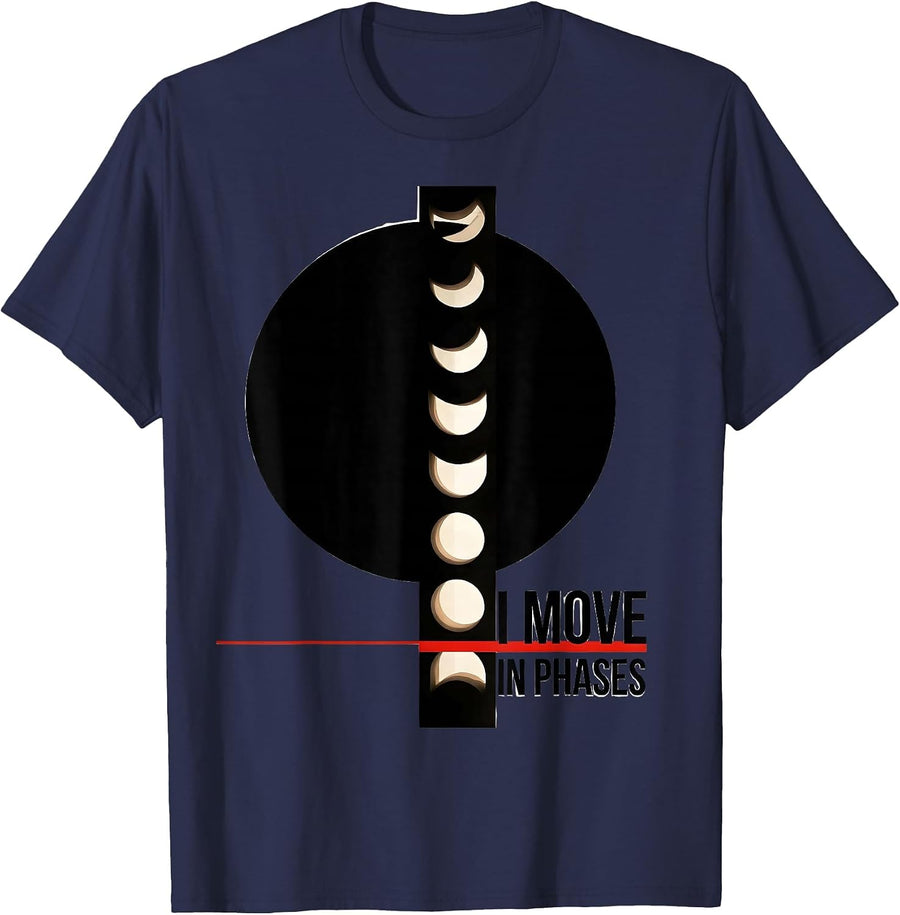 I Move In Phases Swiss International Moon Phase Lunar Cycle T-Shirt - Navy Blue