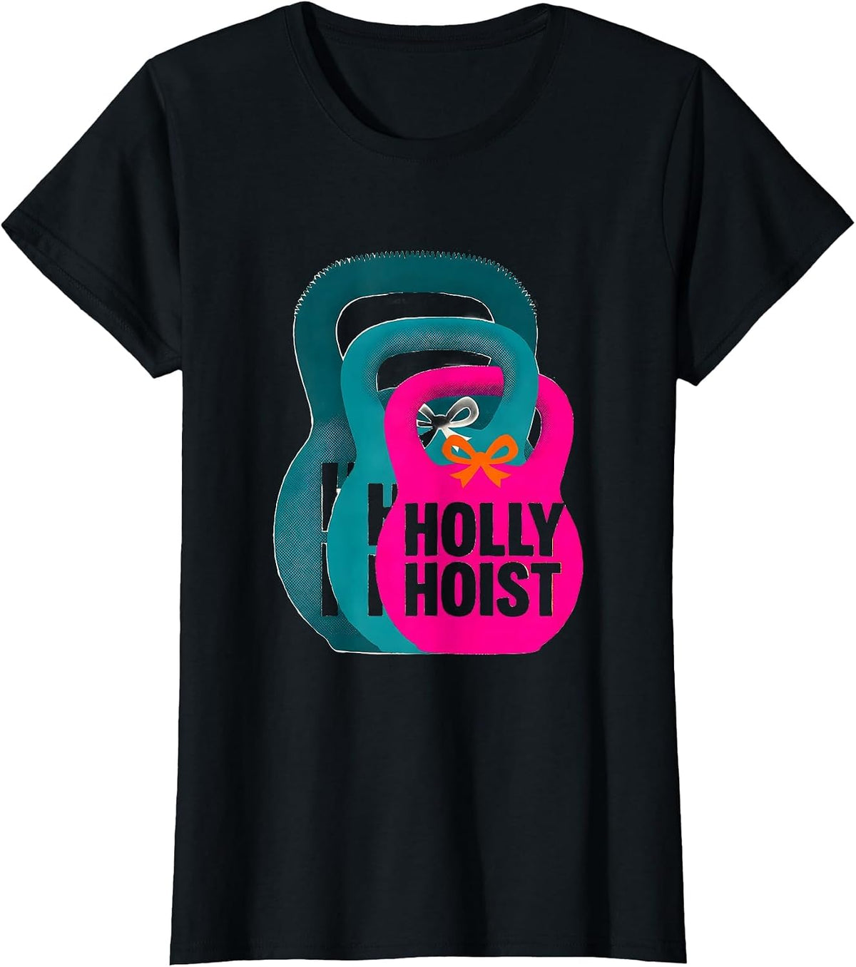 Women's Holly Hoist Risograph Christmas Gym Weightlifting Humor T-Shirt - Black