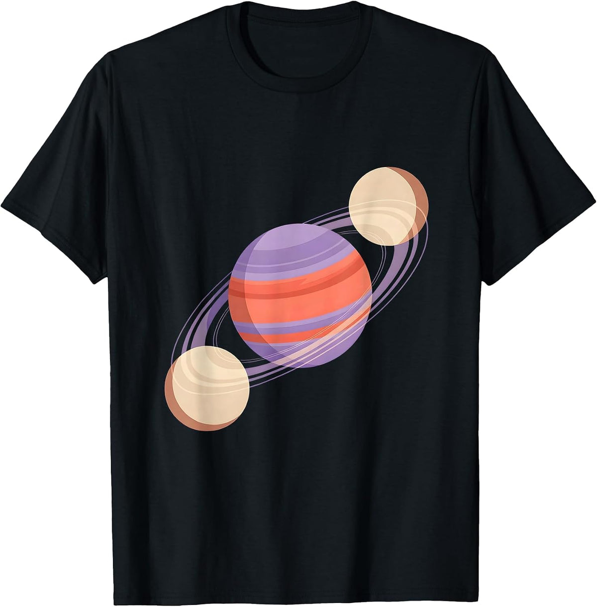 Men's Twin Moons Orbiting Planet Space Illustration T-Shirt - Black