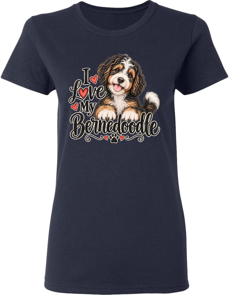 inktastic I Love My Bernedoodle Women's T-Shirt - Navy Blue