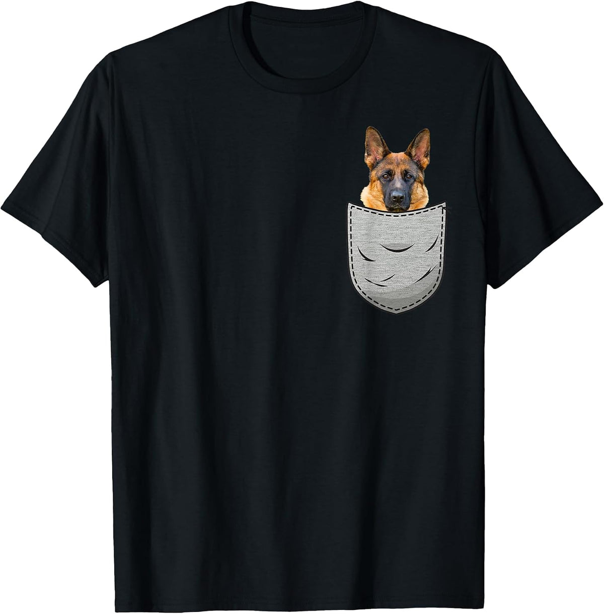 German Shepherd Dog Chest Pocket for Dog Owners T-Shirt - Black
